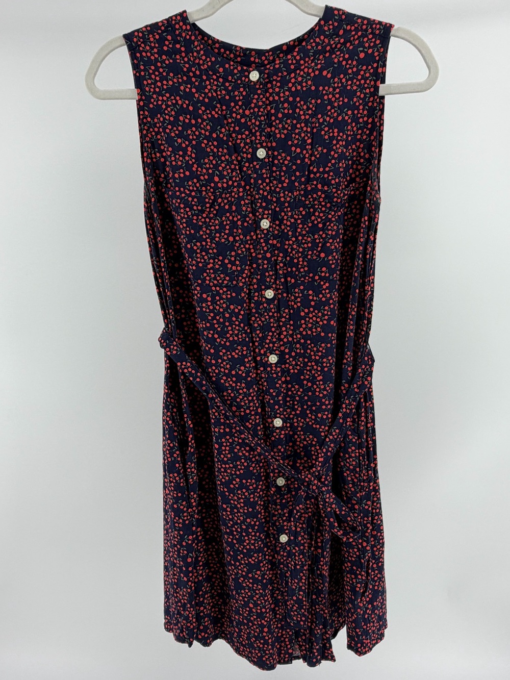 GAP 90s Vibes Cherry Print Sleeveless Tie Waist Button-Front Dress, Size Small